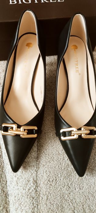 Pantofi eleganți, negri, cu toc subțire, mediu,