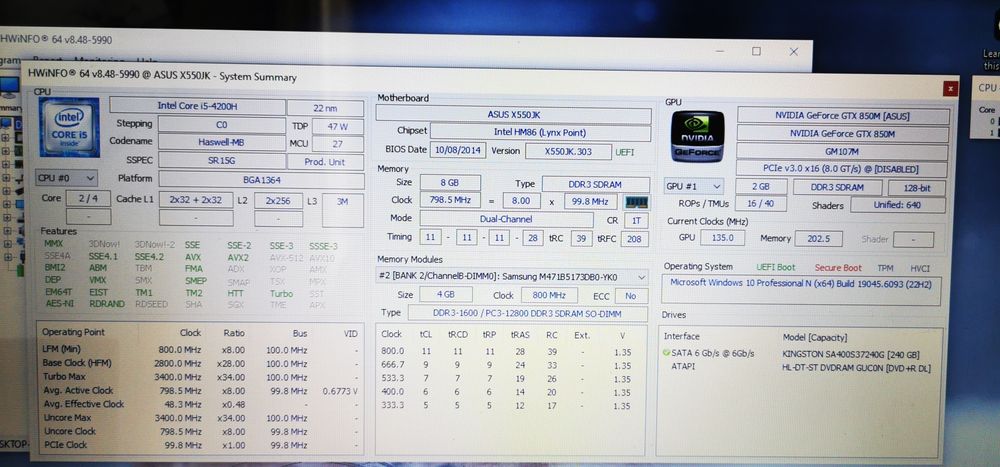 Laptop gaming Asus (GTX 850-128biti), 8gb, SSD 256 gb, i5)
