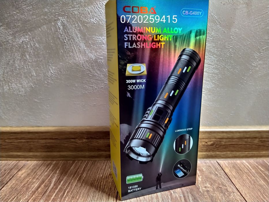 Lanternă COBA CB-G400Y cu LED Tip Laser Alb, Ultra Luminoasă 300W, 3KM