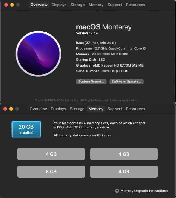 iMac 2011 27 inch с Dualboot (OCLP Monterey/ Олекотен Windows 11)