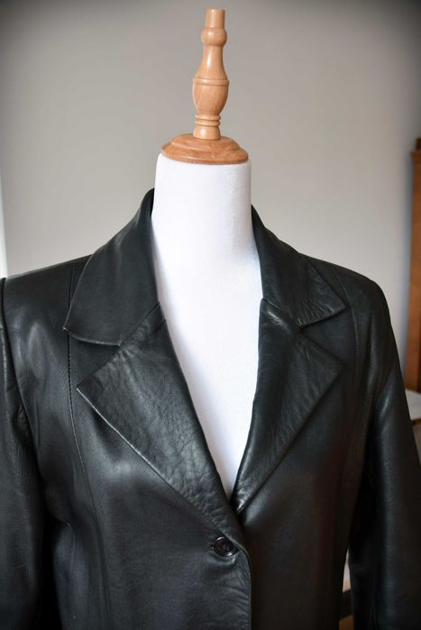 Geacă clasică din piele naturală, neagră