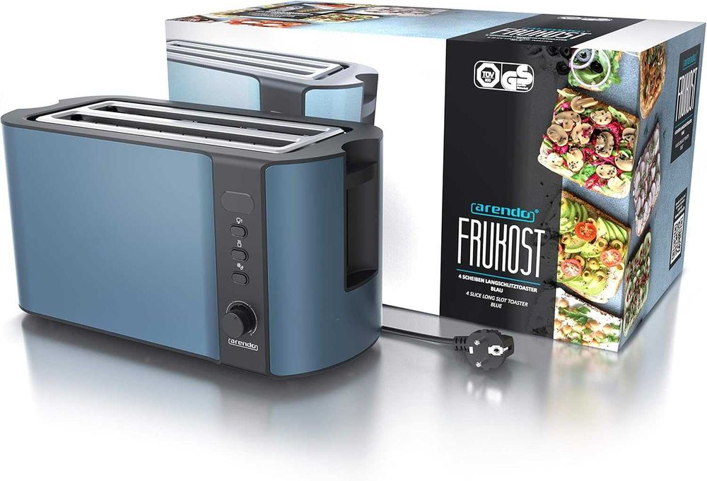Тостер от неръждаема стомана Arendo, дълъг отвор, 4 филийки,