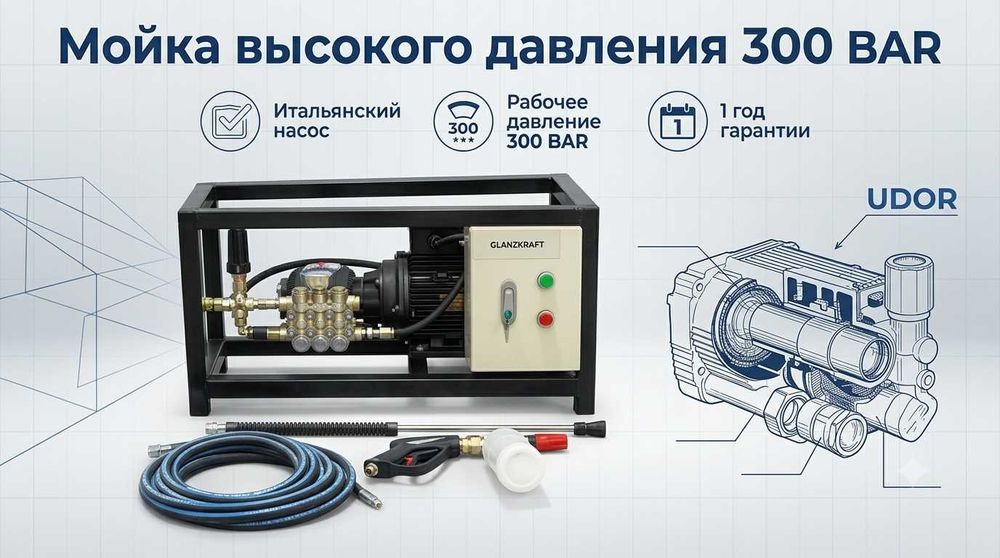 АВД 300 бар / 5.5 кВт (380V) с помпой UDOR (Италия)