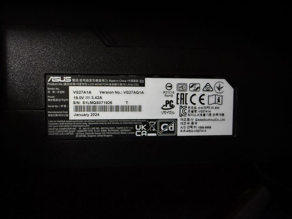 Monitor Gaming LED IPS ASUS TUF 27", 144Hz, 1ms, 1440p