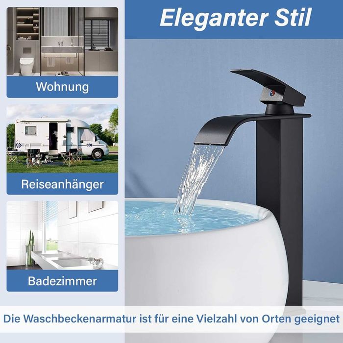 Robinet de baie cu cascadă neagră