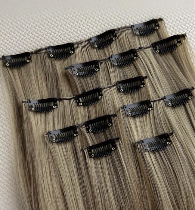 Extensii par blond saten clip-on - set complet