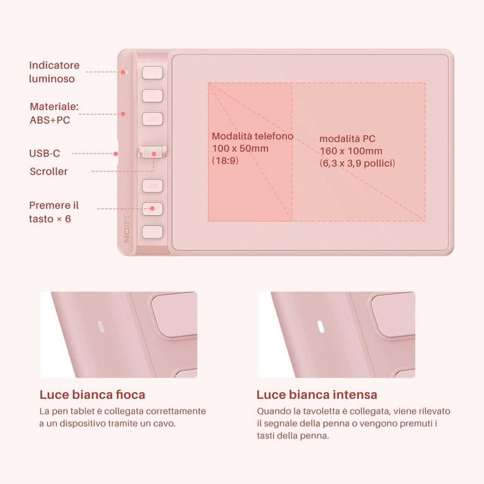 Tabletă grafică HUION Inspiroy 2 S roz | 6 taste programabile + scroller | stylus PW110 fără baterie | 8192 niveluri presiune