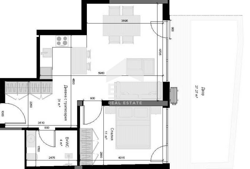 Двустаен апартамент със собствен двор, в новострояща се сграда в истор