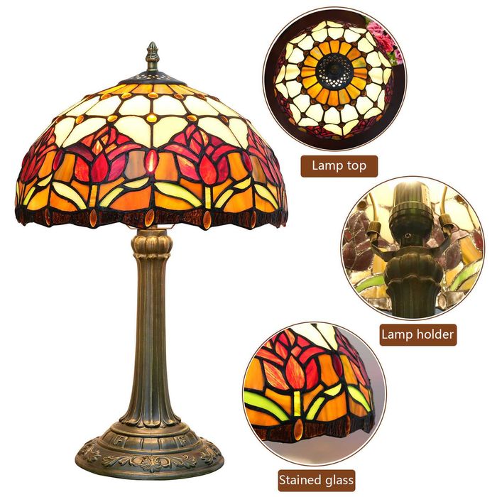 Lampă de masă Tiffany, model Lalea Roșie, 12 inch