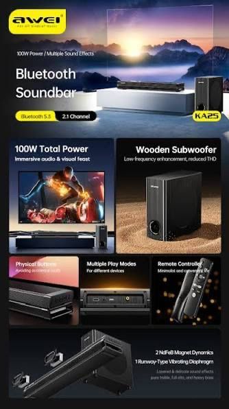 Awei KA25 Soundbar 2.1 | 100 Вт | Сабвуфер | Bluetooth 5.3 | HDMI ARC