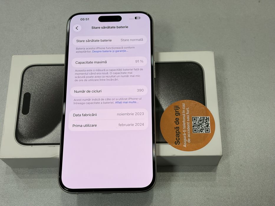 Iphone 15 Pro Max, 256 gb, White Titanium, la cutie