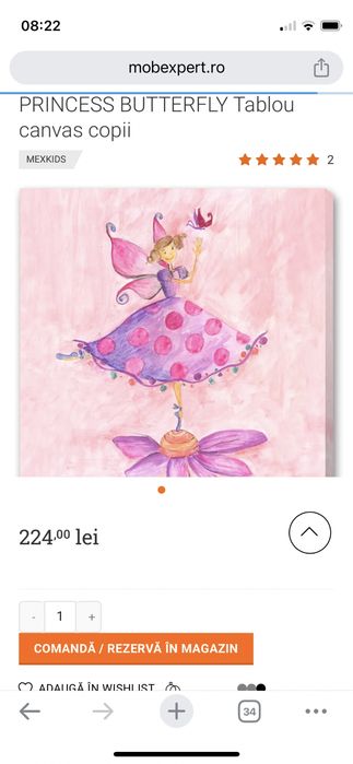 Tablou canvas copii fluture balerina printesa butterly 50x50 cm