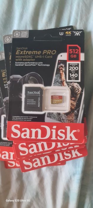 Vând carduri 4K  Micro Sd SanDisk  de 512 și 256    pt aparate foto,Drone,telefoane