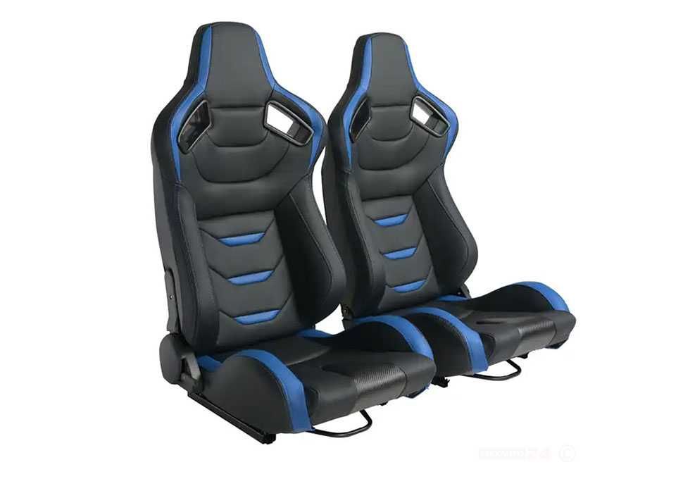 Спортни седалки за автомобил, еко кожа, черни/сини