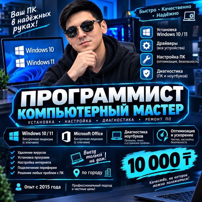 Программист. Установка windows. Ремонт ноутбуков и компьютеров