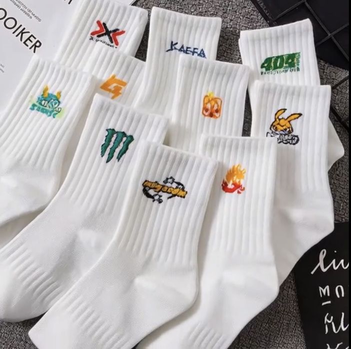 Белые носки с принтом (набор 10 пар) / Стильные високие носки unisex
