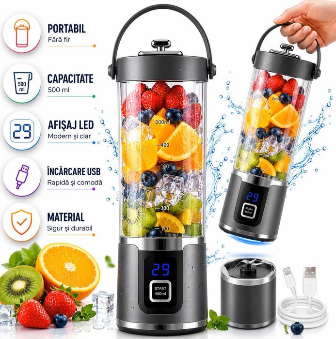 Shaker electric portabil USB ptr. proteine smoothie 500ml reincarcabil