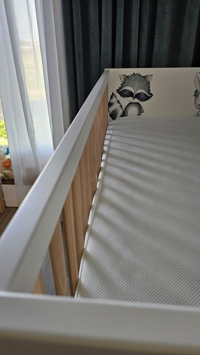 Vand Patut Ikea Myllra + saltea de cocos + protectie saltea + lenjerii pat + plapumita Ikea