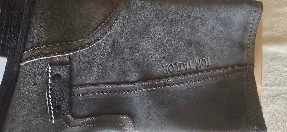 Мъжки зимни високи боти Tom Tailor, сиви, естествен набук и вълна.