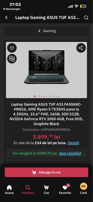 Laptop Gaming Asus tuff a15
