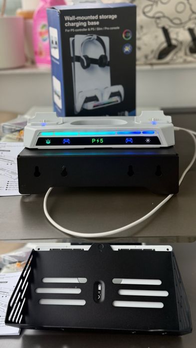 Kit suport perete pentru PS5 Slim,Pro/Incarcator Dual,Iluminare RGB