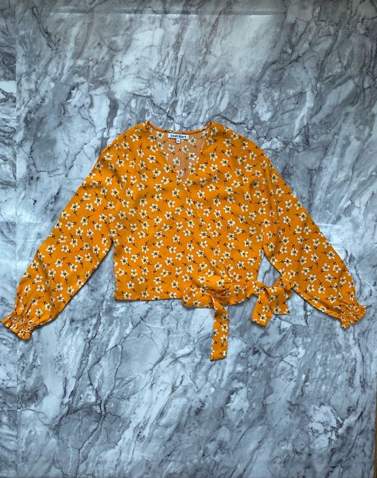 Bluză top Cost:Bart, galben floral, mânecă lungă, mărime M
