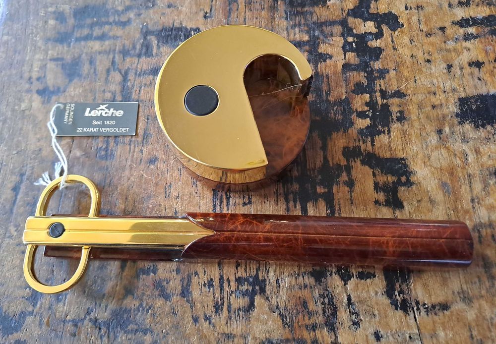 нож и ножица комплект Лерхе Lerche Солинген Solingen злато и лак