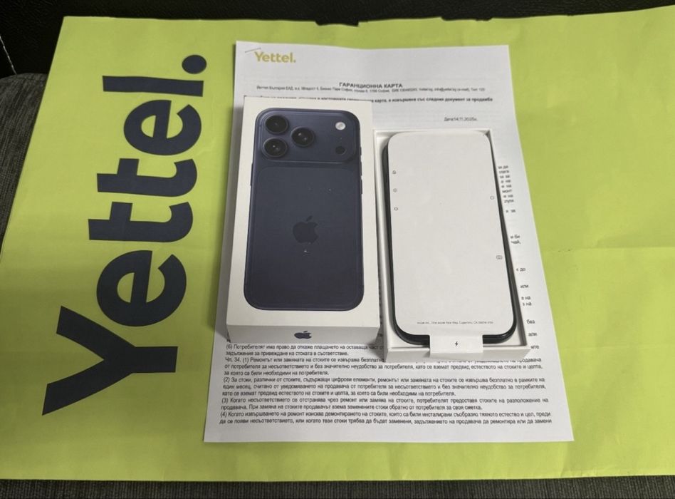 КАТО НОВ 256GB iPhone 17 Pro Yettel Гаранция 2028 Deep Blue