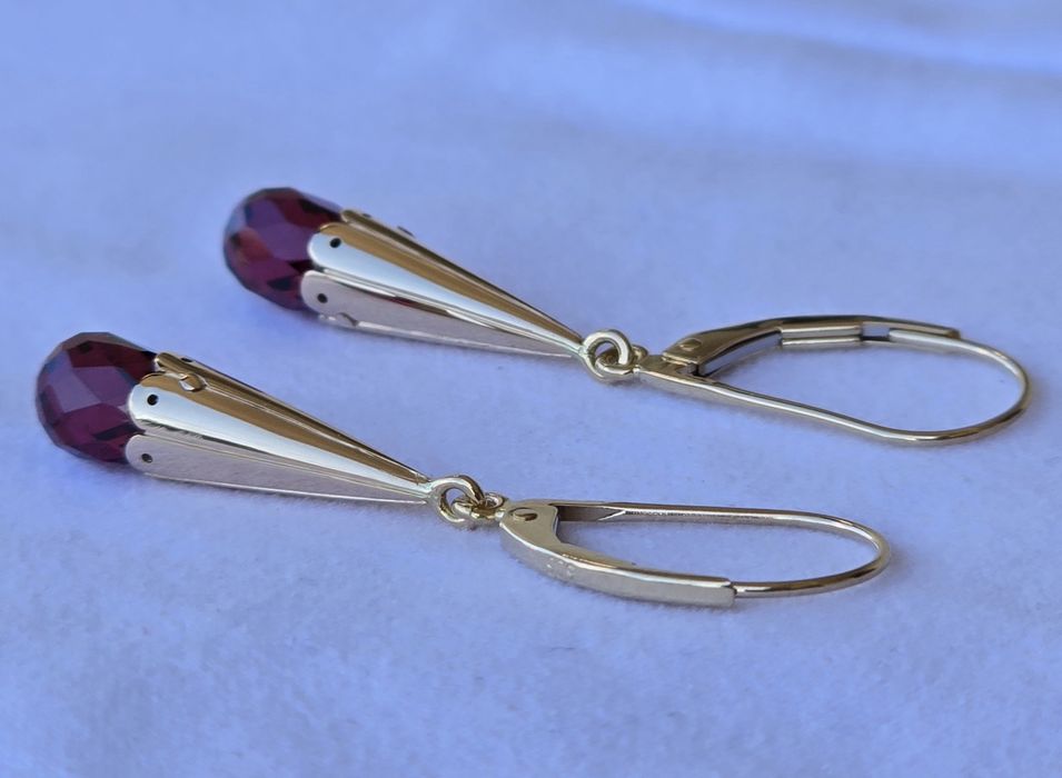 Cercei din aur galben masiv 14k cu granate de Boemia