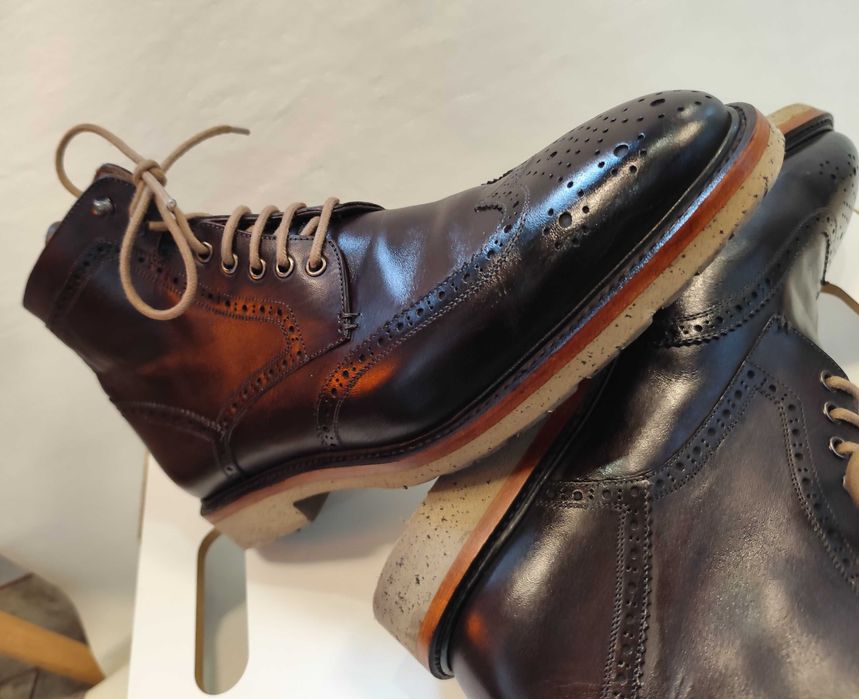 Ghete lace up 43 brogue Sartoria Artigianale lucrate manual piele