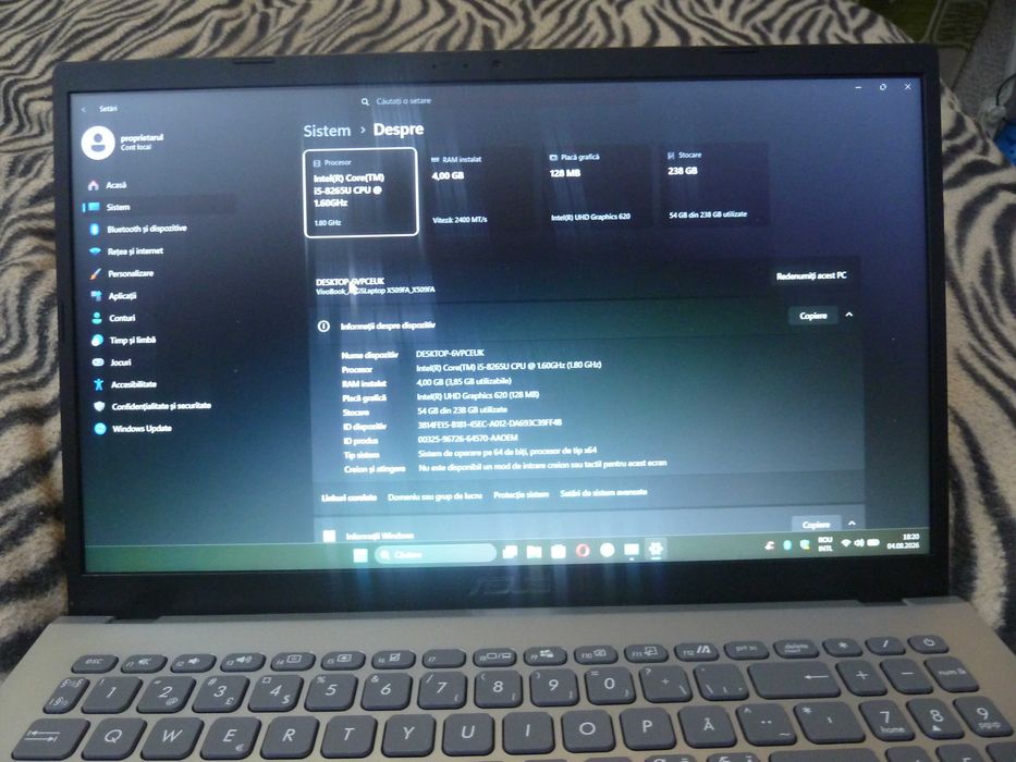 laptop asus 15,6 inch full hd,intel I5-8250,octacore,ram 4gb ddr4,ssd nvme m2sata 256gb