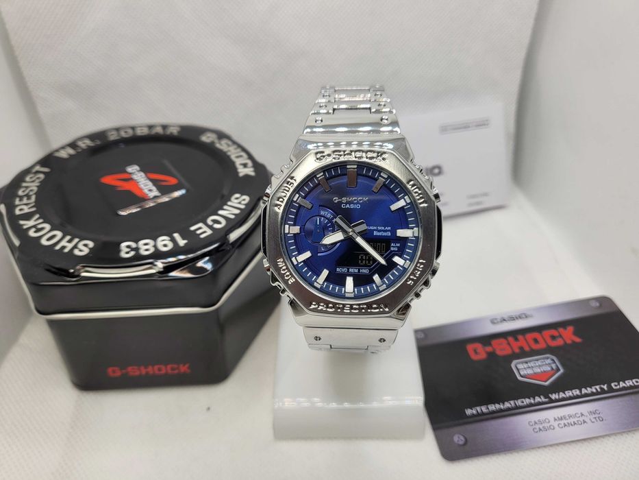 Ceas Sport Casio g shock Full metal GM B2100 Silver Blue Nou,Garantie 2 ani