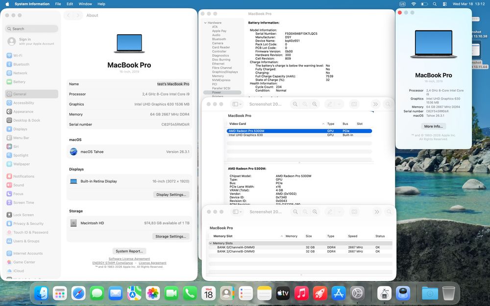  MacBook Pro 16" , 2019 2.4 GHz 8 - Core i9 64GB RAM 1TB + Radeon 4GB