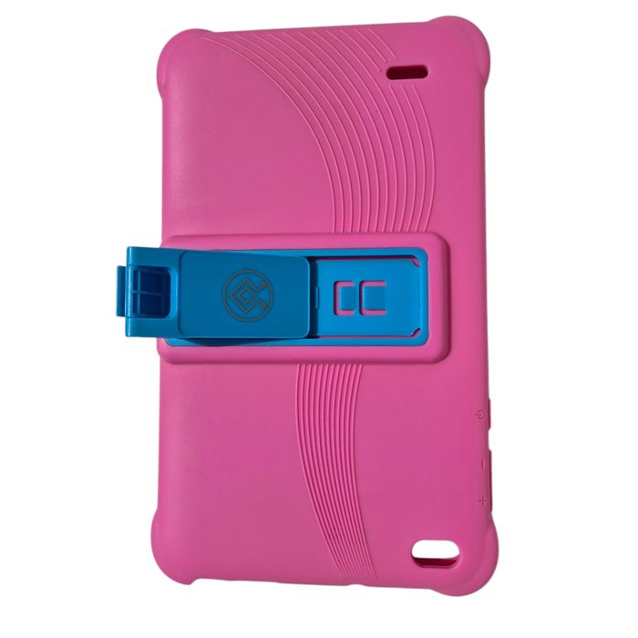Husă roz silicon pentru tabletă copii QunyiCO Y7  Roz suport albastru