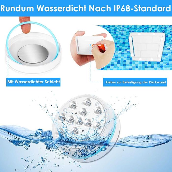 Комплект от 4 LED лампи за басейн RGB, IP68, с дистанционно