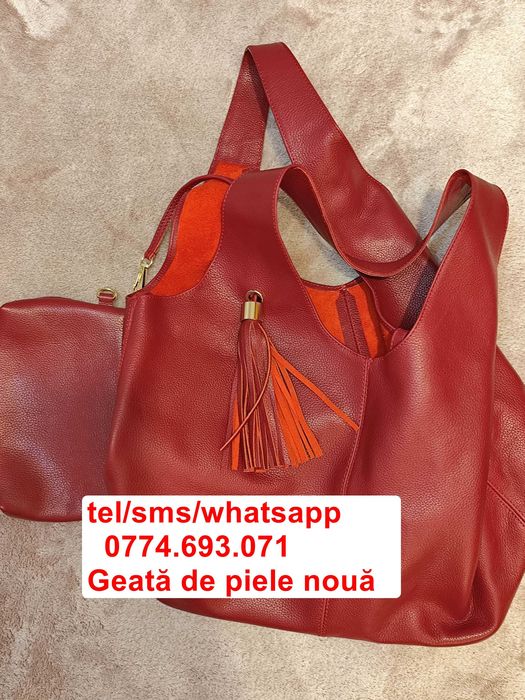 Geanta piele rosie dama cu portofel NOUA