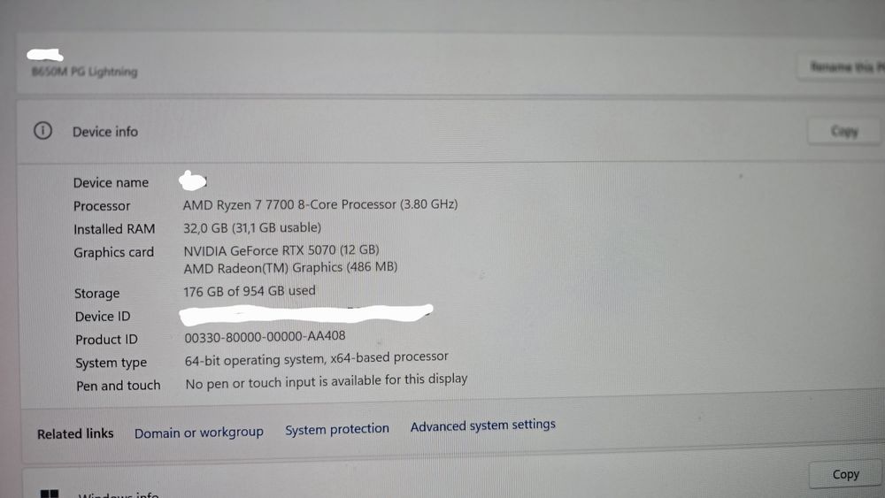 Gaming PC RTX 5070 12GB,  AMD Ryzen 7 7700 32GB RAM