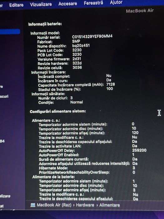 Macbook Air 2017 A1466 - 8gb, 512gb, baterie noua