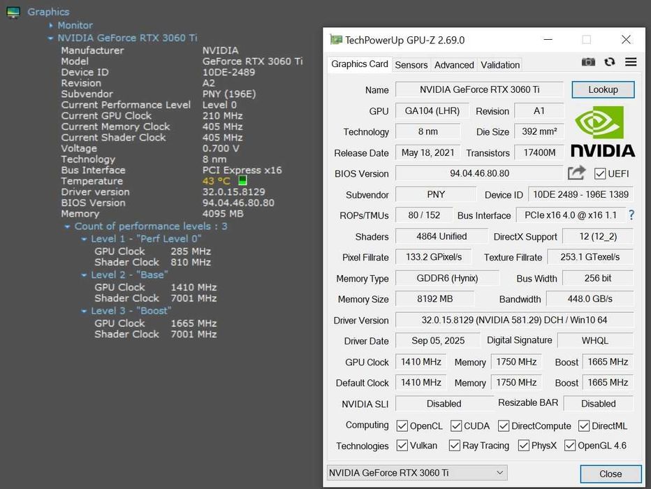 ТОП състояние Видео карта PNY RTX 3060 Ti 8GB XLR8 Gaming REVEL EPIC-X RGB GDDR6