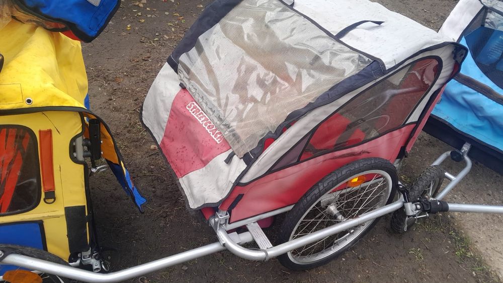 Set remorca/cărucior bicicleta, 2 copii, roti 20 inchi, pliabil,90 kg