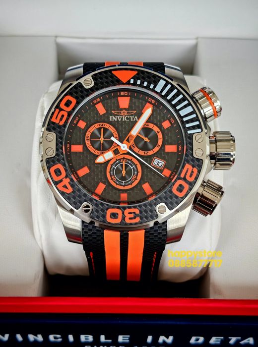 INVICTA Carbon Silver/Orange 52 mm, Инвикта нов ръчен часовник