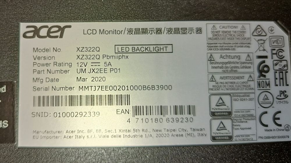 Монитор Aser nitro xz 322Q