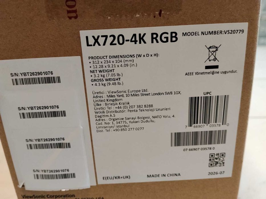 Проектор ViewSonic LX-720- 4K чисто нов