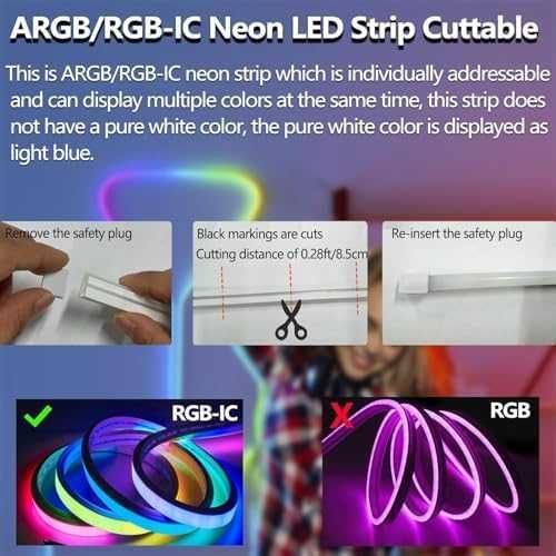 Нова Неонова LED въжена лента 3м RGBIC WS28 музикален режим осветление