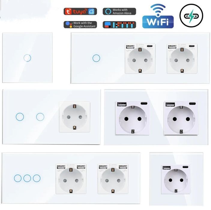 Panou de sticlă cu întrerupător tactil și priză