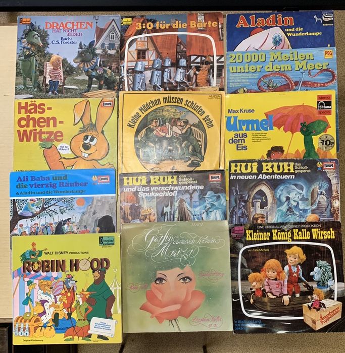 Vinyl-uri povesti, casete audio,cantece copii, limba germana si romana