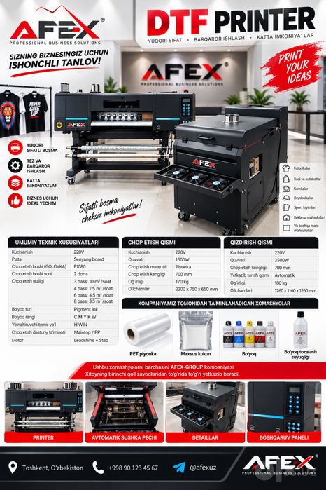 Dtf printer F1080 60sm 2 boshli