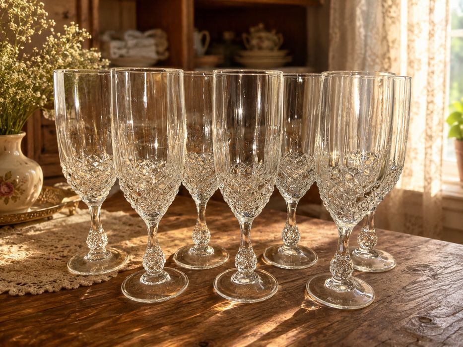 Set 7 pahare sampanie frantuzesti posibil cristal