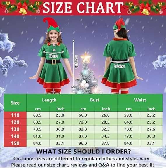 Детски коледен костюм на Елф Raveparty, от 7 части, карнавален