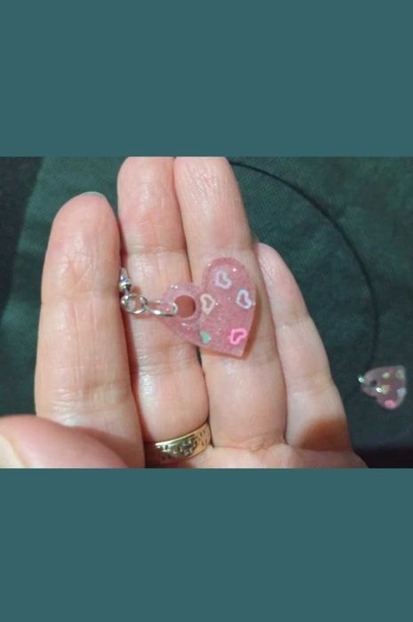 Set Colier + Cercei Love Glitter Hart, handmade, fashion, modele unice